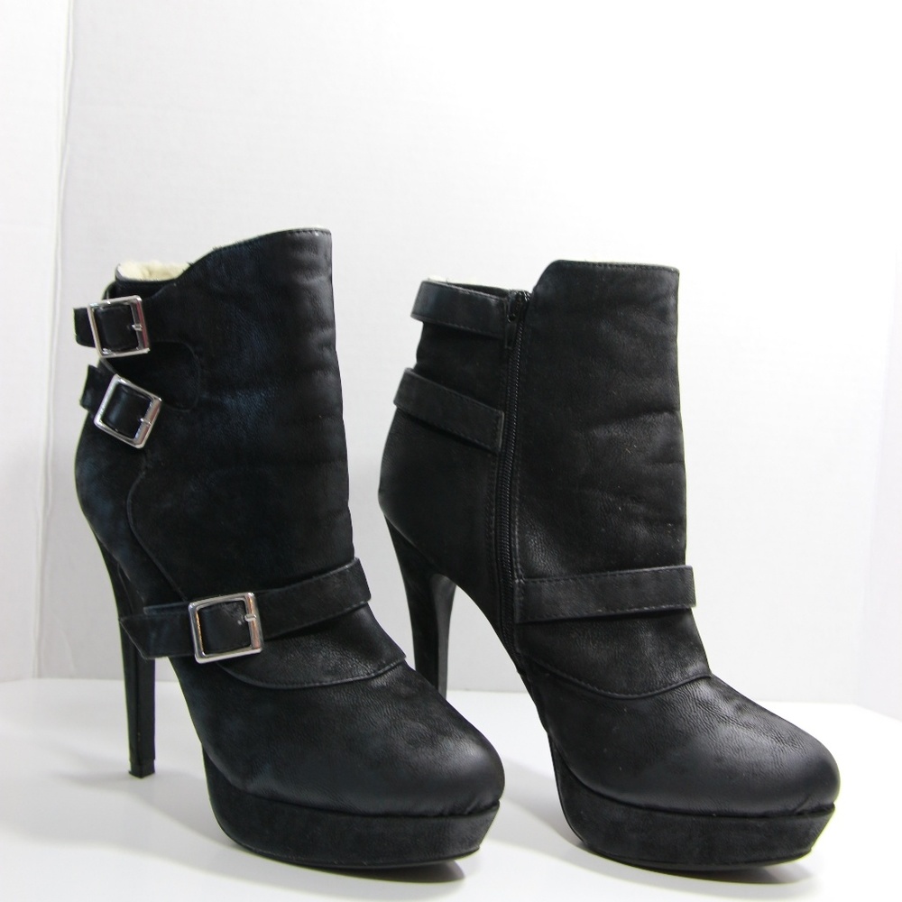 Wild Rose black faux fur ankle boots